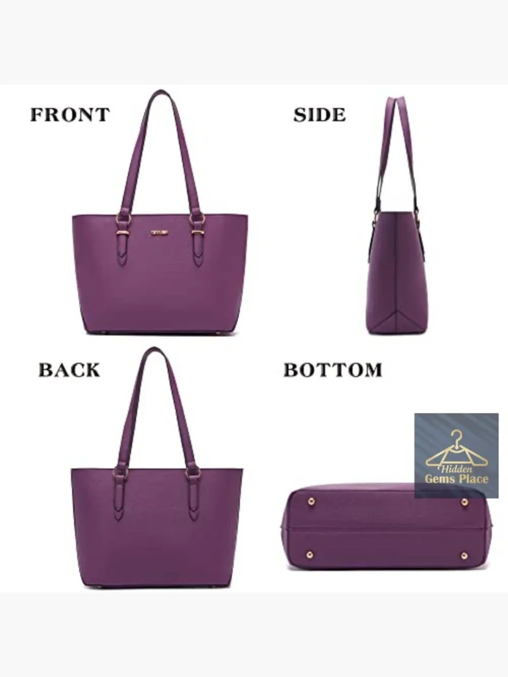 Large Tote Satchel Set with Matching Wallet - 4 Piece Handbag Purse